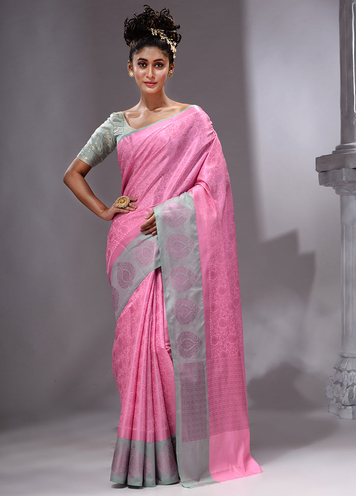 Pink Linen Silk Saree With Blouse Piece - Indian Silk House Agencies