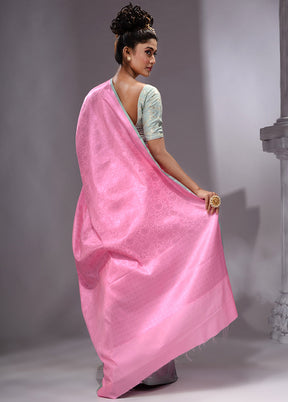 Pink Linen Silk Saree With Blouse Piece - Indian Silk House Agencies