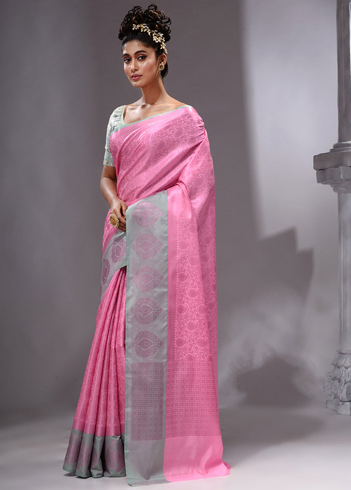 Pink Linen Silk Saree With Blouse Piece - Indian Silk House Agencies