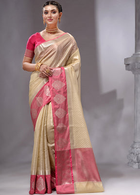 Beige Linen Silk Saree With Blouse Piece - Indian Silk House Agencies