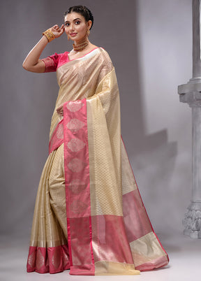 Beige Linen Silk Saree With Blouse Piece - Indian Silk House Agencies