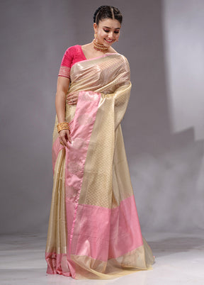 Beige Linen Silk Saree With Blouse Piece - Indian Silk House Agencies