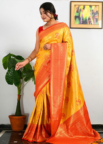 Yellow Zari Woven Spun Silk Saree With Blouse - Indian Silk House Agencies