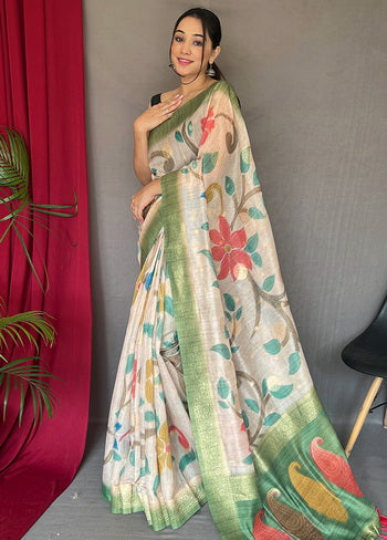 Green Zari Woven Chanderi Silk Saree With Blouse - Indian Silk House Agencies