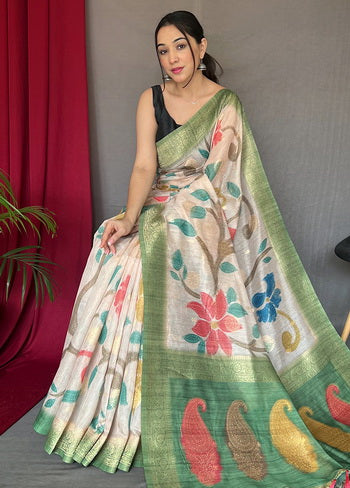 Green Zari Woven Chanderi Silk Saree With Blouse - Indian Silk House Agencies