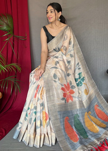 Grey Zari Woven Chanderi Silk Saree With Blouse - Indian Silk House Agencies