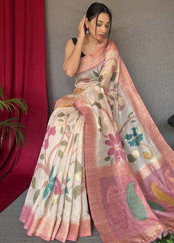 Pink Zari Woven Chanderi Silk Saree With Blouse - Indian Silk House Agencies