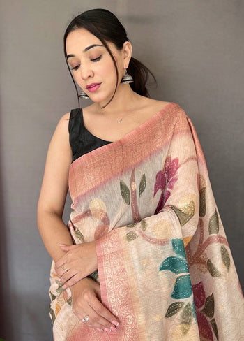 Pink Zari Woven Chanderi Silk Saree With Blouse - Indian Silk House Agencies