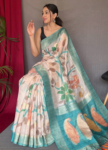 Sky Blue Zari Woven Chanderi Silk Saree With Blouse - Indian Silk House Agencies