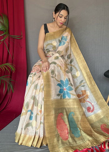 Yellow Zari Woven Chanderi Silk Saree With Blouse - Indian Silk House Agencies