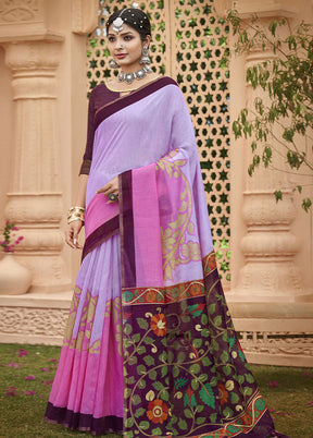 Purple Cotton Saree With Blouse Piece - Indian Silk House Agencies