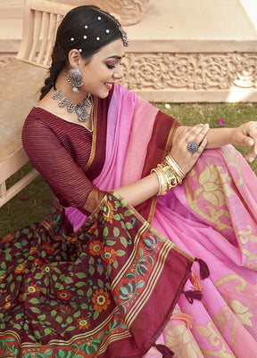 Pink Cotton Saree With Blouse Piece - Indian Silk House Agencies