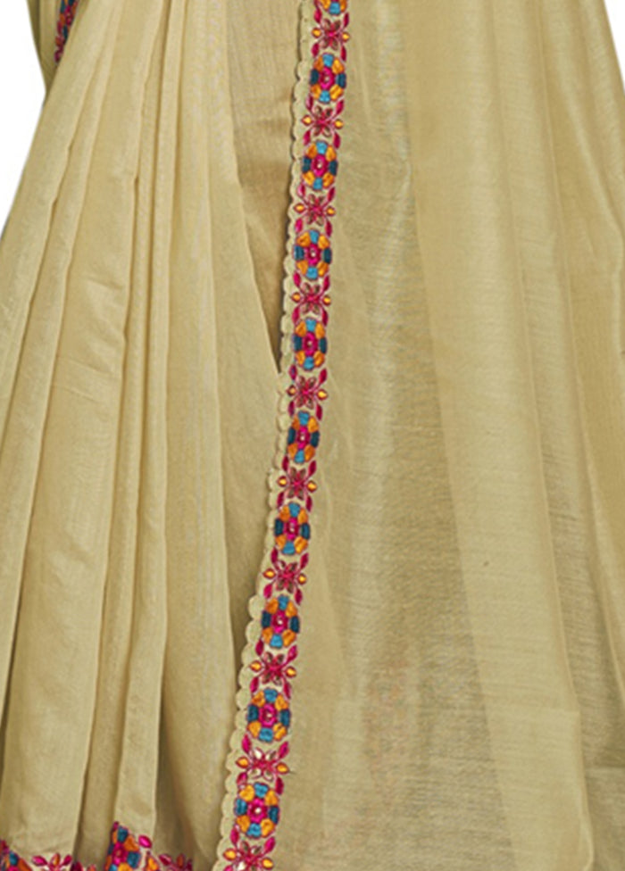 Beige Cotton Saree With Blouse Piece - Indian Silk House Agencies