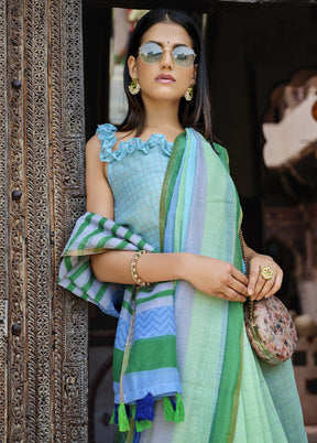 Light Green Cotton Saree With Blouse Piece - Indian Silk House Agencies