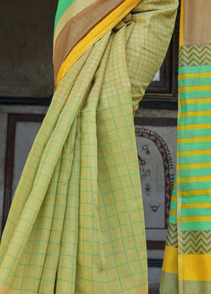 Pear Green Cotton Saree With Blouse Piece - Indian Silk House Agencies