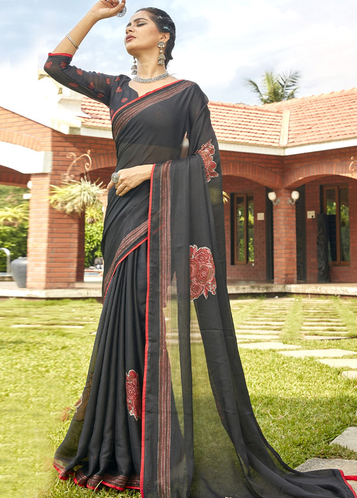 Black Chiffon Saree With Blouse Piece - Indian Silk House Agencies