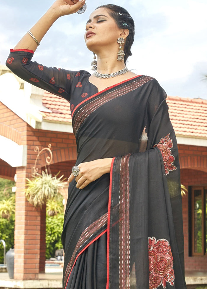 Black Chiffon Saree With Blouse Piece - Indian Silk House Agencies