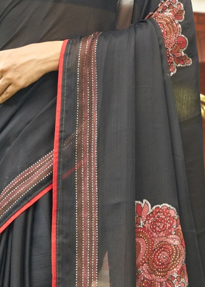 Black Chiffon Saree With Blouse Piece - Indian Silk House Agencies