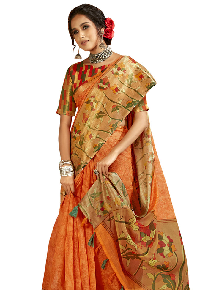 Yellow Cotton Saree With Blouse Piece - Indian Silk House Agencies