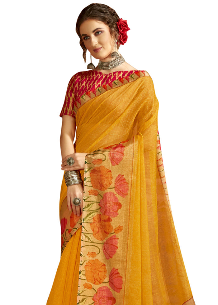 Yellow Cotton Saree With Blouse Piece - Indian Silk House Agencies