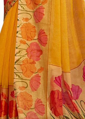 Yellow Cotton Saree With Blouse Piece - Indian Silk House Agencies