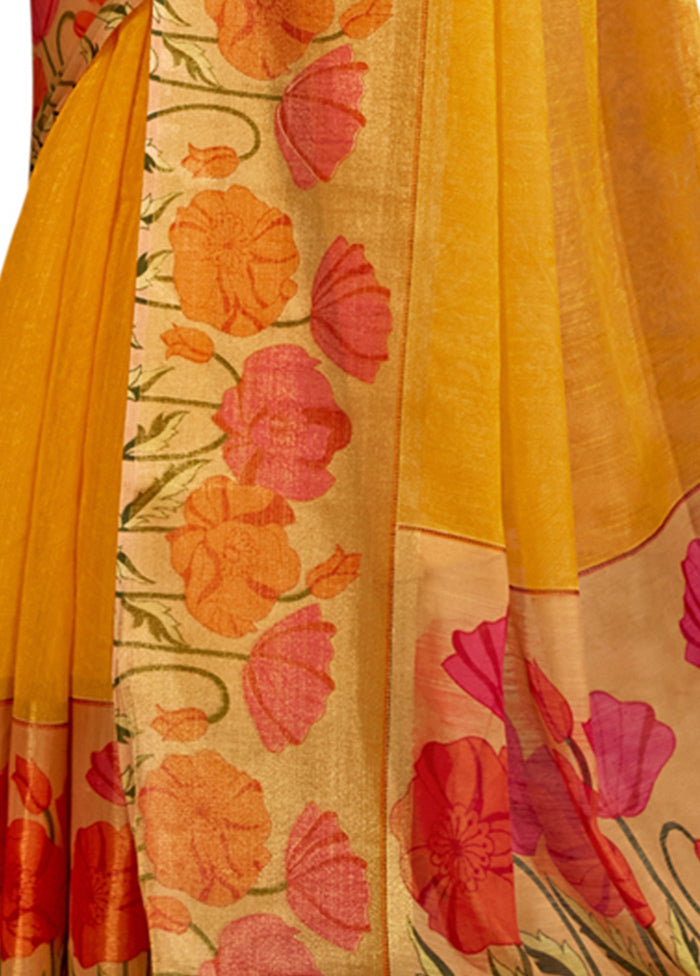 Yellow Cotton Saree With Blouse Piece - Indian Silk House Agencies