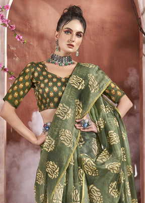 Green Cotton Saree With Blouse Piece - Indian Silk House Agencies