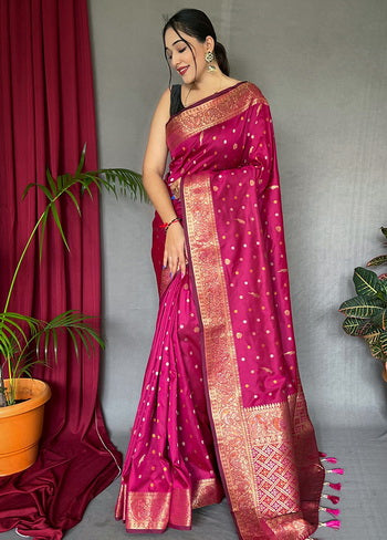 Pink Zari Woven Spun Silk Saree With Blouse - Indian Silk House Agencies