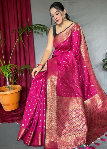 Pink Zari Woven Spun Silk Saree With Blouse - Indian Silk House Agencies