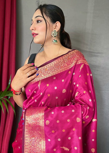 Pink Zari Woven Spun Silk Saree With Blouse - Indian Silk House Agencies