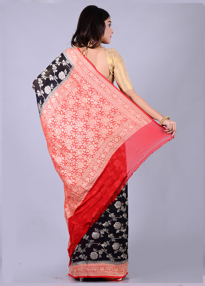 Black Chiffon Pure Silk Saree With Blouse Piece - Indian Silk House Agencies