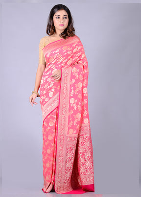 Pink Chiffon Pure Silk Saree With Blouse Piece - Indian Silk House Agencies