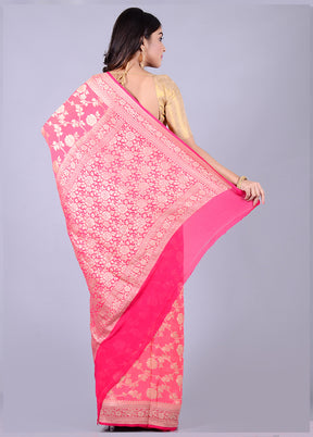 Pink Chiffon Pure Silk Saree With Blouse Piece - Indian Silk House Agencies