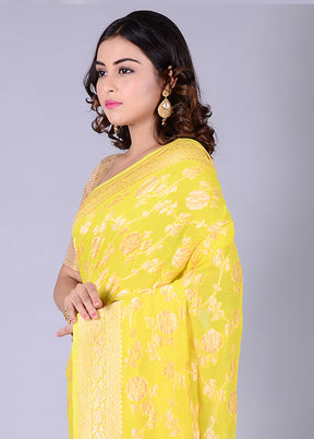 Lemon Chiffon Pure Silk Saree With Blouse Piece - Indian Silk House Agencies