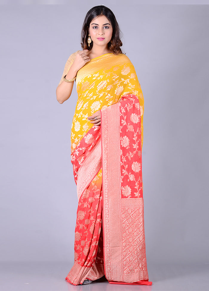 Yellow Chiffon Pure Silk Saree With Blouse Piece - Indian Silk House Agencies