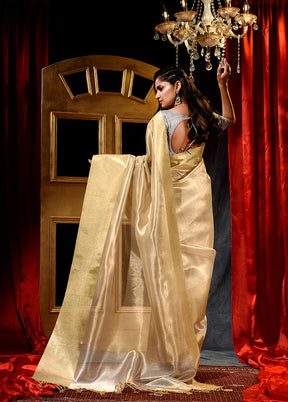 Golden Dupion Silk Saree With Blouse Piece - Indian Silk House Agencies