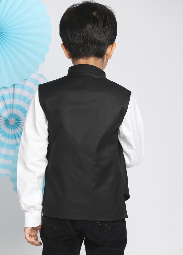 Black Cotton Nehru Jacket - Indian Silk House Agencies
