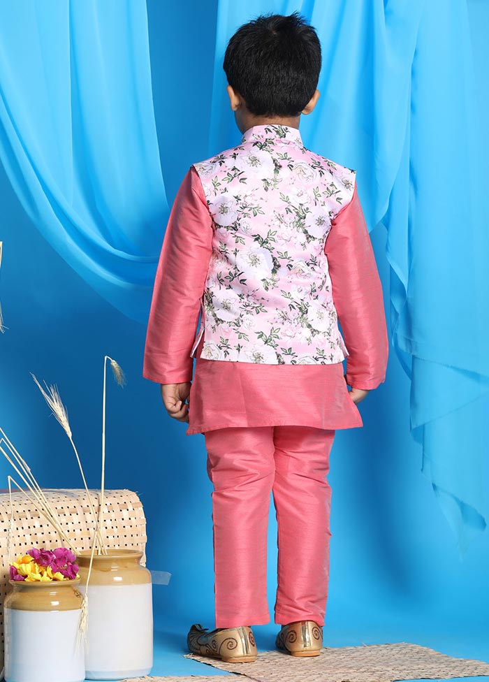 3 Pc Pink Silk Ethnic Wear Set - Indian Silk House Agencies