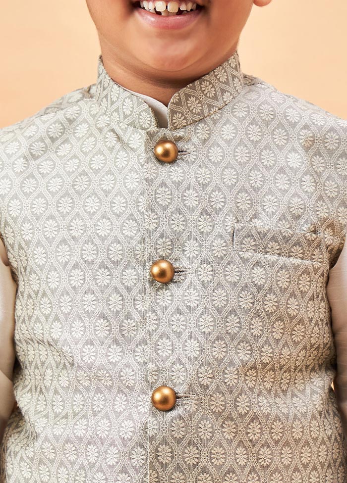 3 Pc Cream Silk Ethnic Wear Set - Indian Silk House Agencies