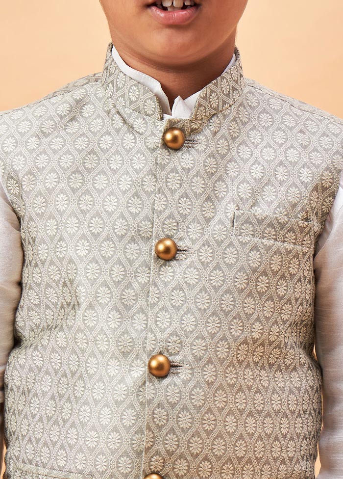 3 Pc White Silk Ethnic Wear Set - Indian Silk House Agencies