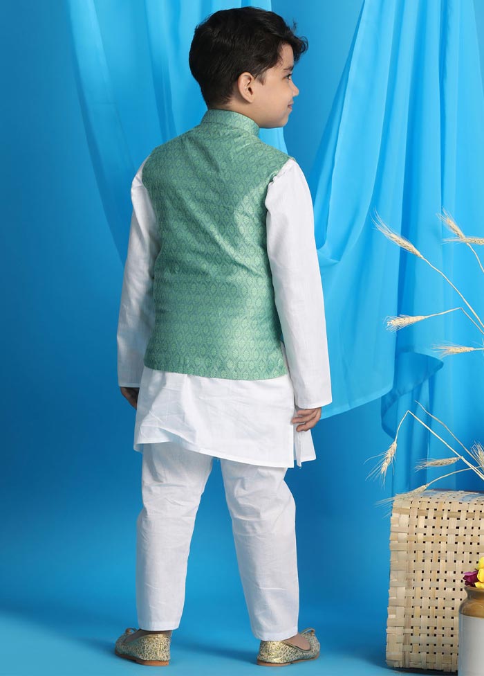 3 Pc White Cotton Ethnic Wear Set - Indian Silk House Agencies