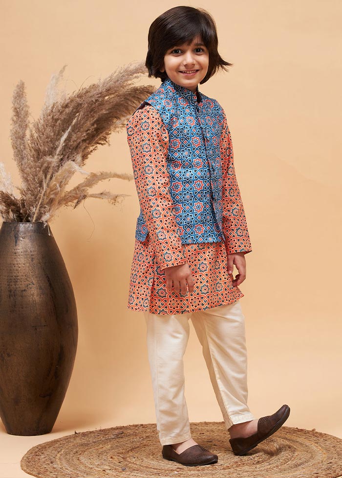 3 Pc Orange Silk Ethnic Wear Set - Indian Silk House Agencies