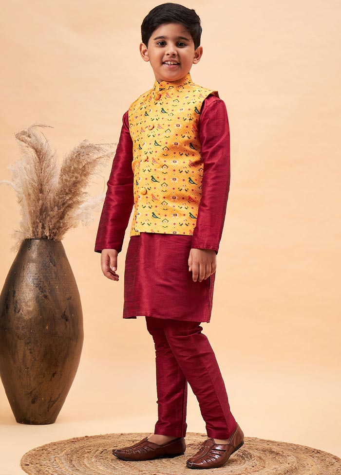 3 Pc Maroon Silk Ethnic Wear Set - Indian Silk House Agencies