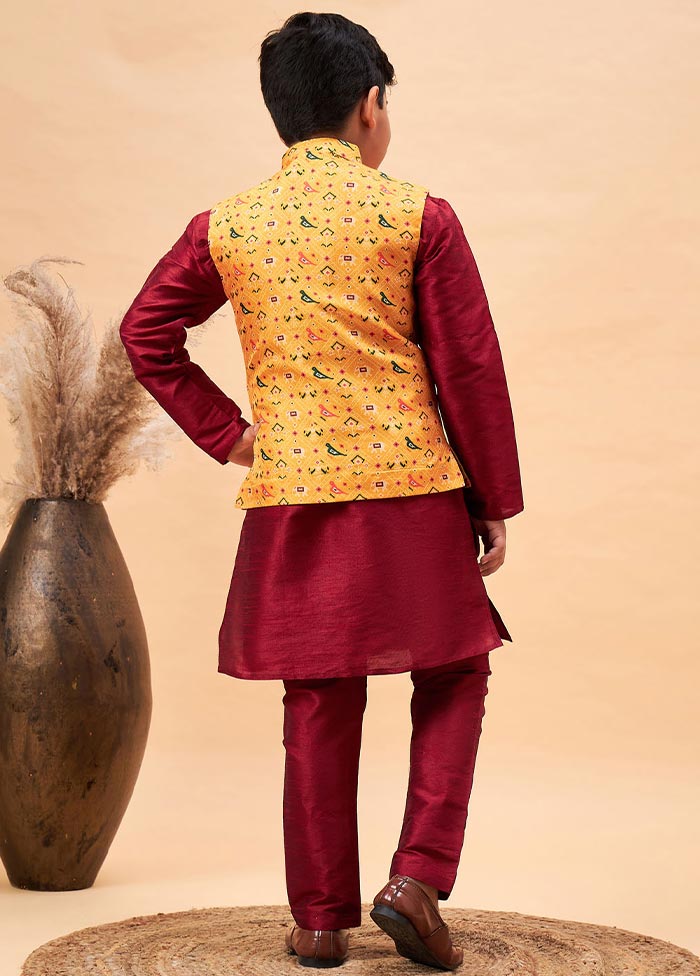 3 Pc Maroon Silk Ethnic Wear Set - Indian Silk House Agencies