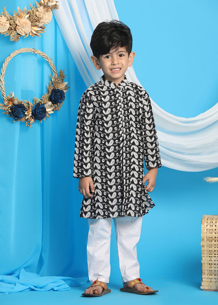 Black Festive Cotton Kurta Pajama Set - Indian Silk House Agencies