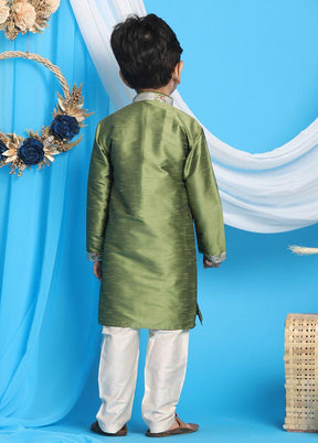 2 Pc Green Silk Kurta Pajama Set - Indian Silk House Agencies
