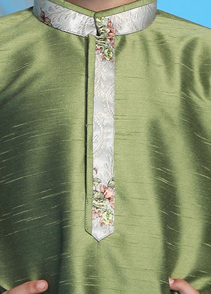 2 Pc Green Silk Kurta Pajama Set - Indian Silk House Agencies
