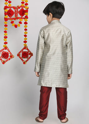 Beige Festive Silk Kurta Pajama Set - Indian Silk House Agencies
