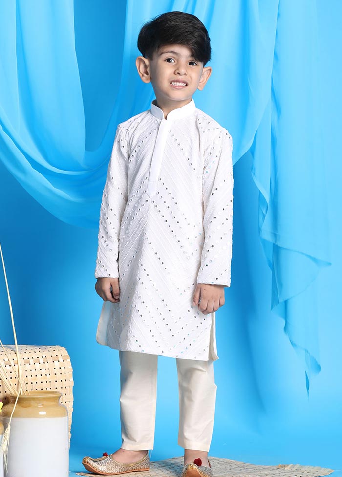 2 Pc White Georgette Kurta Pajama Set - Indian Silk House Agencies