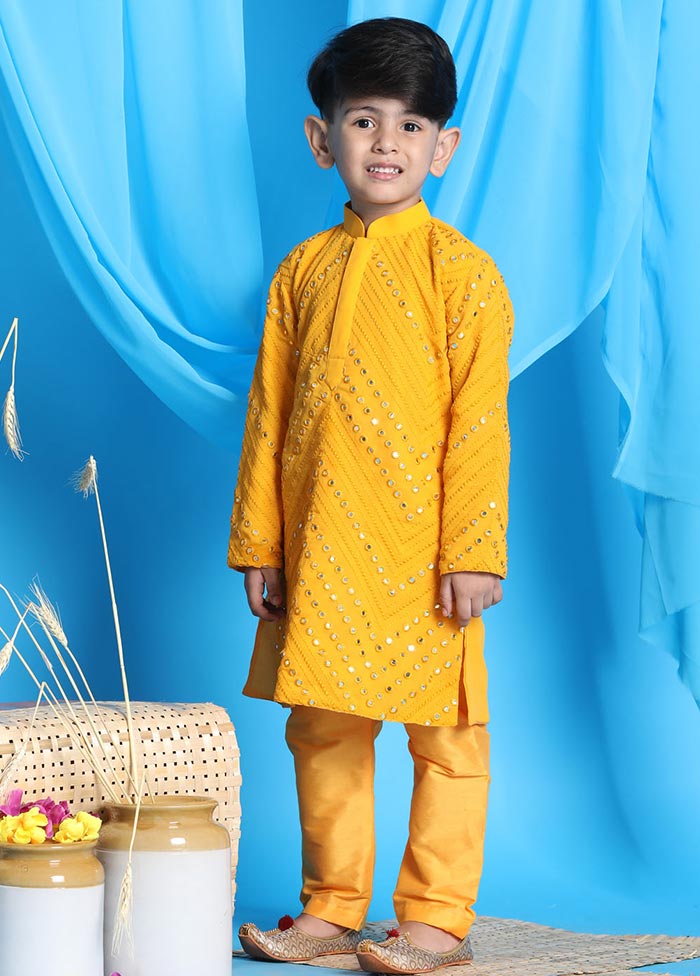 2 Pc Yellow Georgette Kurta Pajama Set - Indian Silk House Agencies